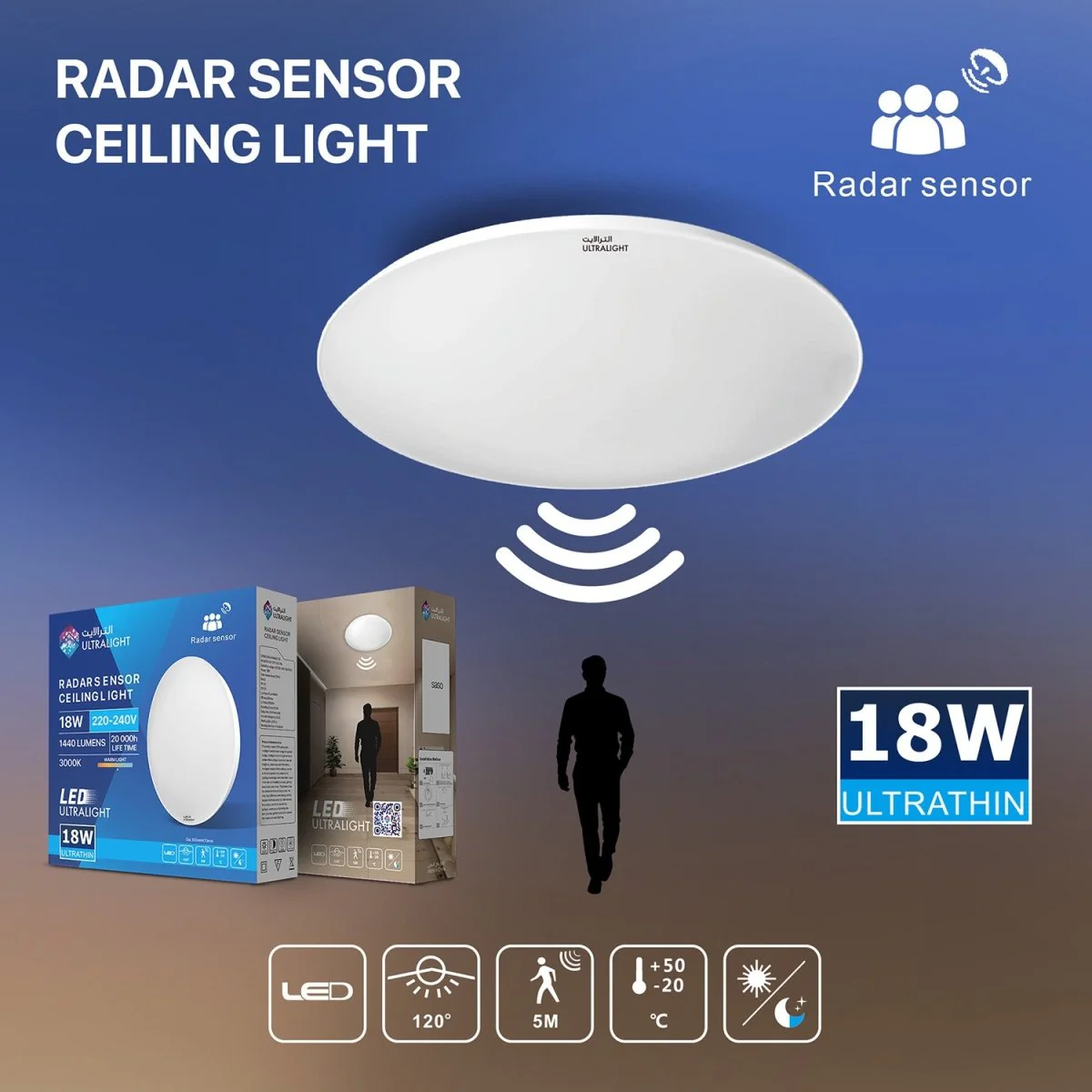 Radar Sensor Ceiling Light 18W – Motion Detection, Weatherproof (GD-BL6) - Image 2