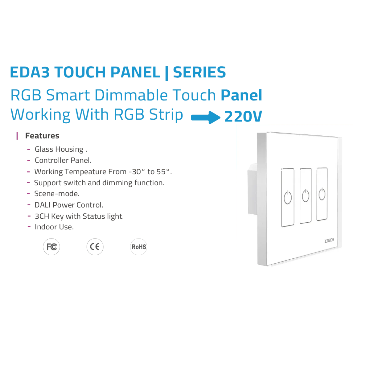 SMART TOUCH PANEL DALI RGB (EDA3) – Intelligent Control with a Sleek Touch - Image 2