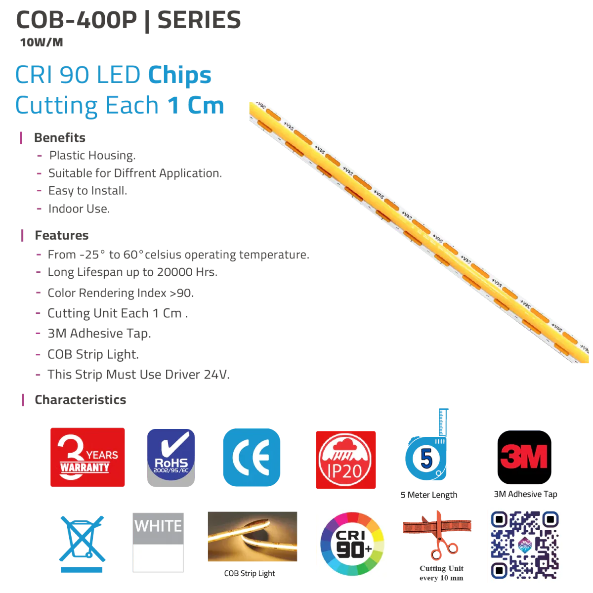 Ultra Light COB LED Strip Light - High CRI - 5 Meter Length (COB-400P) - Image 11