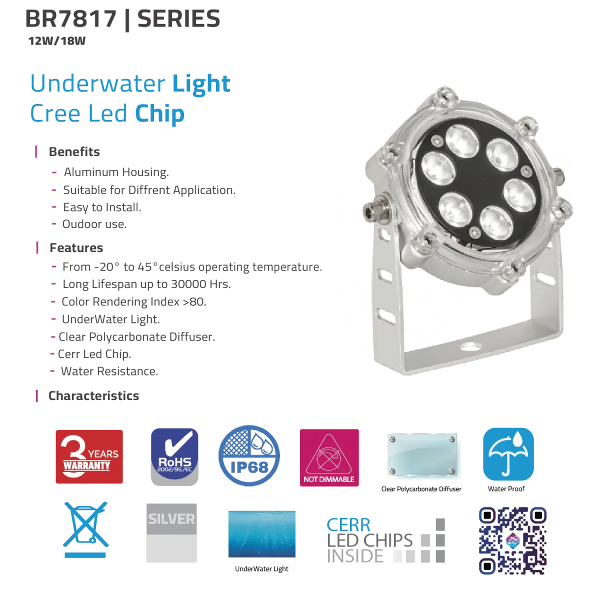 Ultra Light LED Underwater Light IP68 12W (BR7817) - Image 9