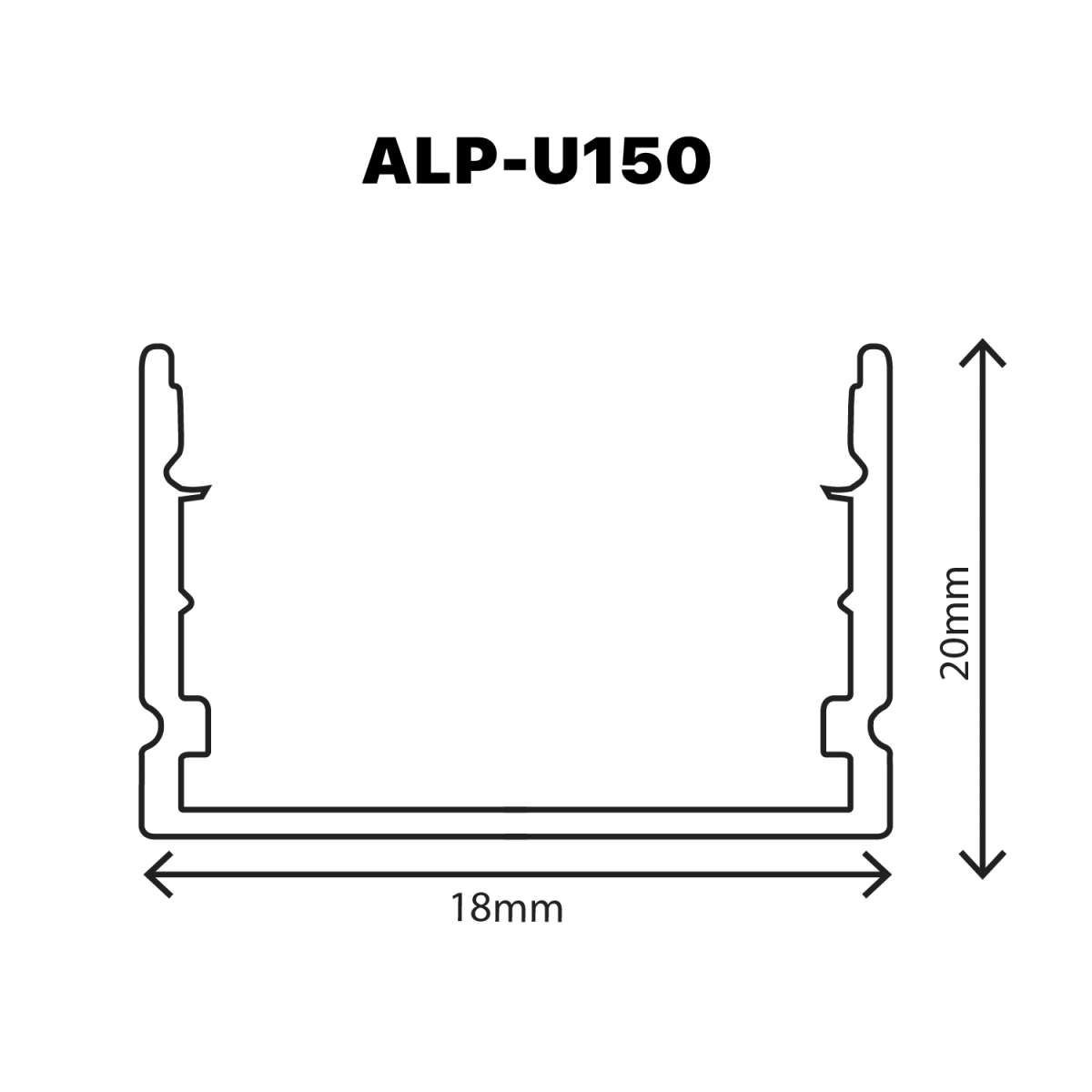 Ultralight Aluminum Profile without cover 18mm (ALP-U150) - Image 2