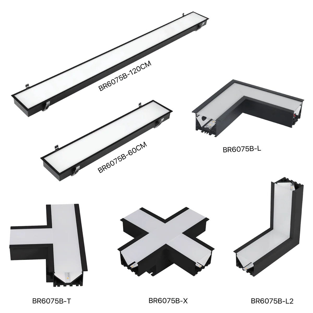 Ultralight Black Linear Light Recessed Connectable - Modern Design (BR6075B)