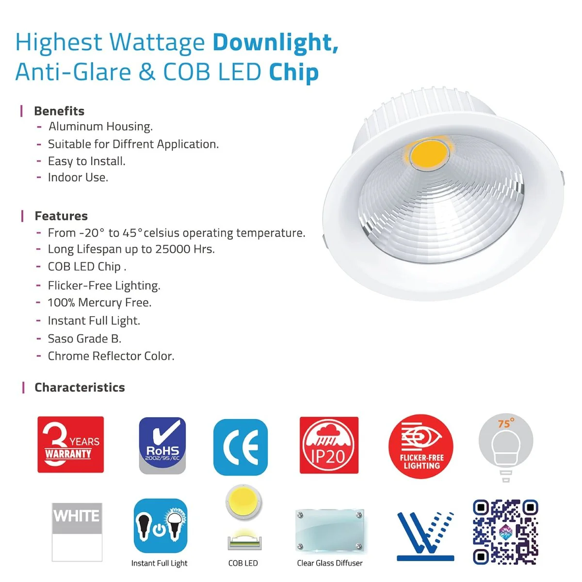 Ultralight LED Downlight - High Wattage 80W - Anti Glare & COB Chip (UTL-DD08) - Image 2