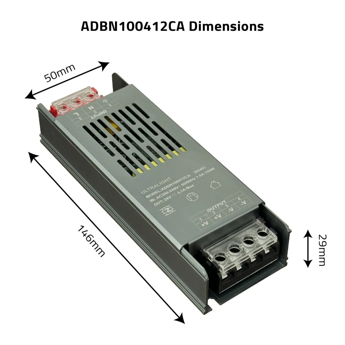 Ultralight 24V LED Power Supply 100W (ADBN100412CA) - Image 2