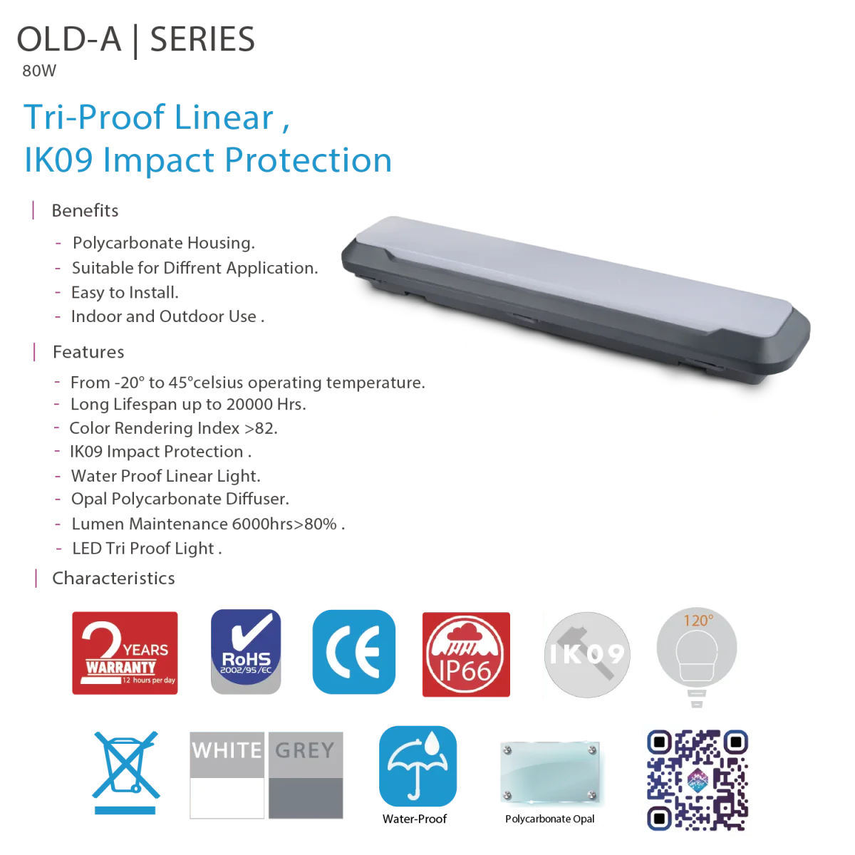 UltraLight LED Tri‑Proof Linear Light 80W – IP66, IK09 Impact‑Resistant (OLD‑A) - Image 5