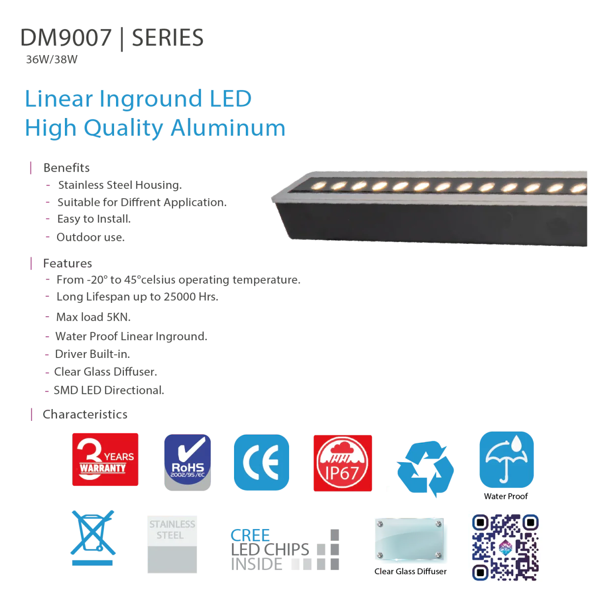 Ultralight Linear Inground Light IP67 (BD9007) - Image 5
