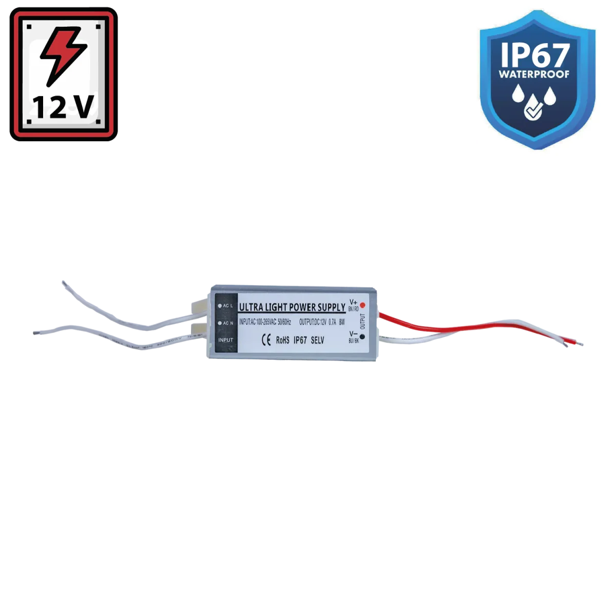 Ultralight Power Supply 12V 8W IP67