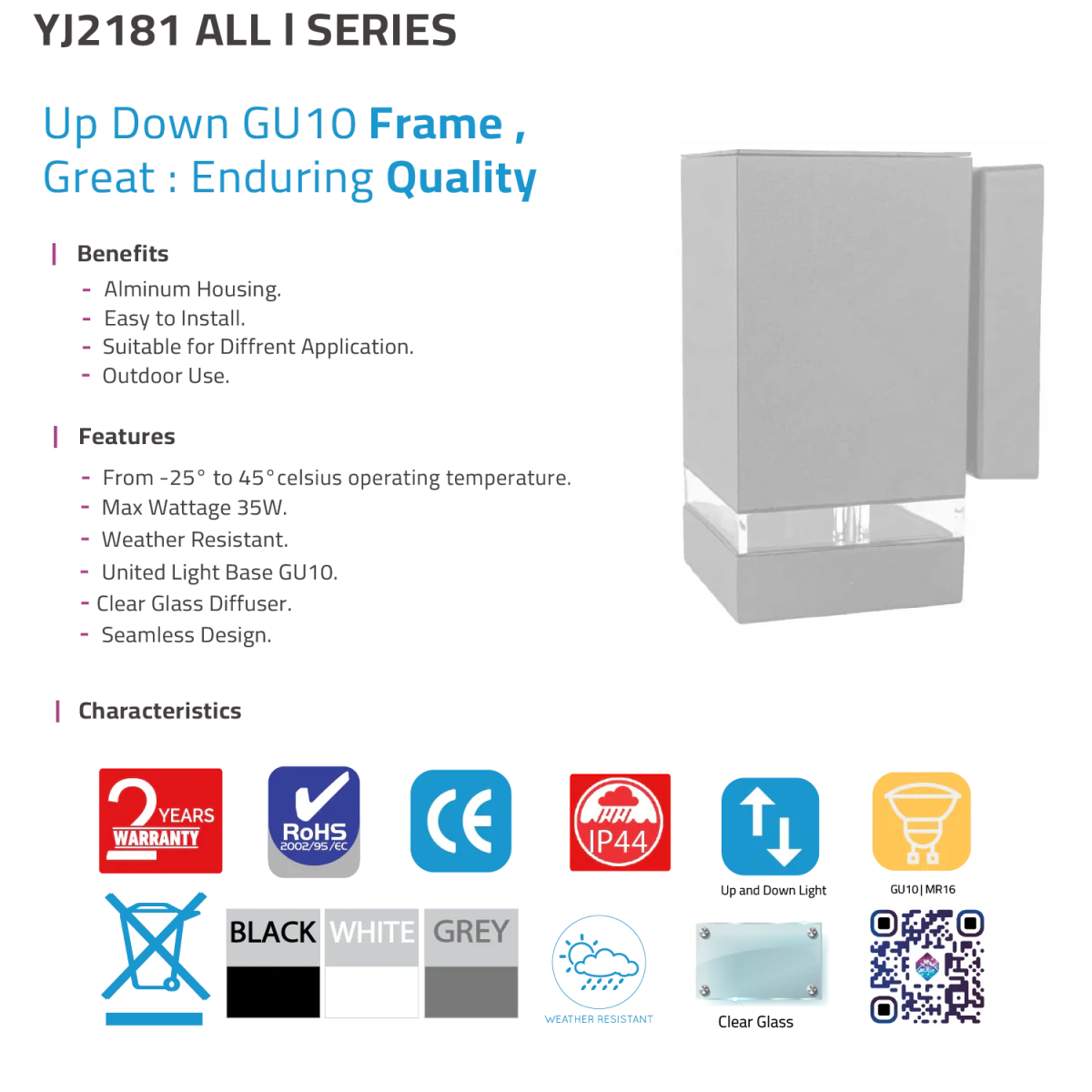 Ultralight Modern Outdoor Wall Frame GU10 (YJ2181-1) - IP44 Waterproof - Image 6